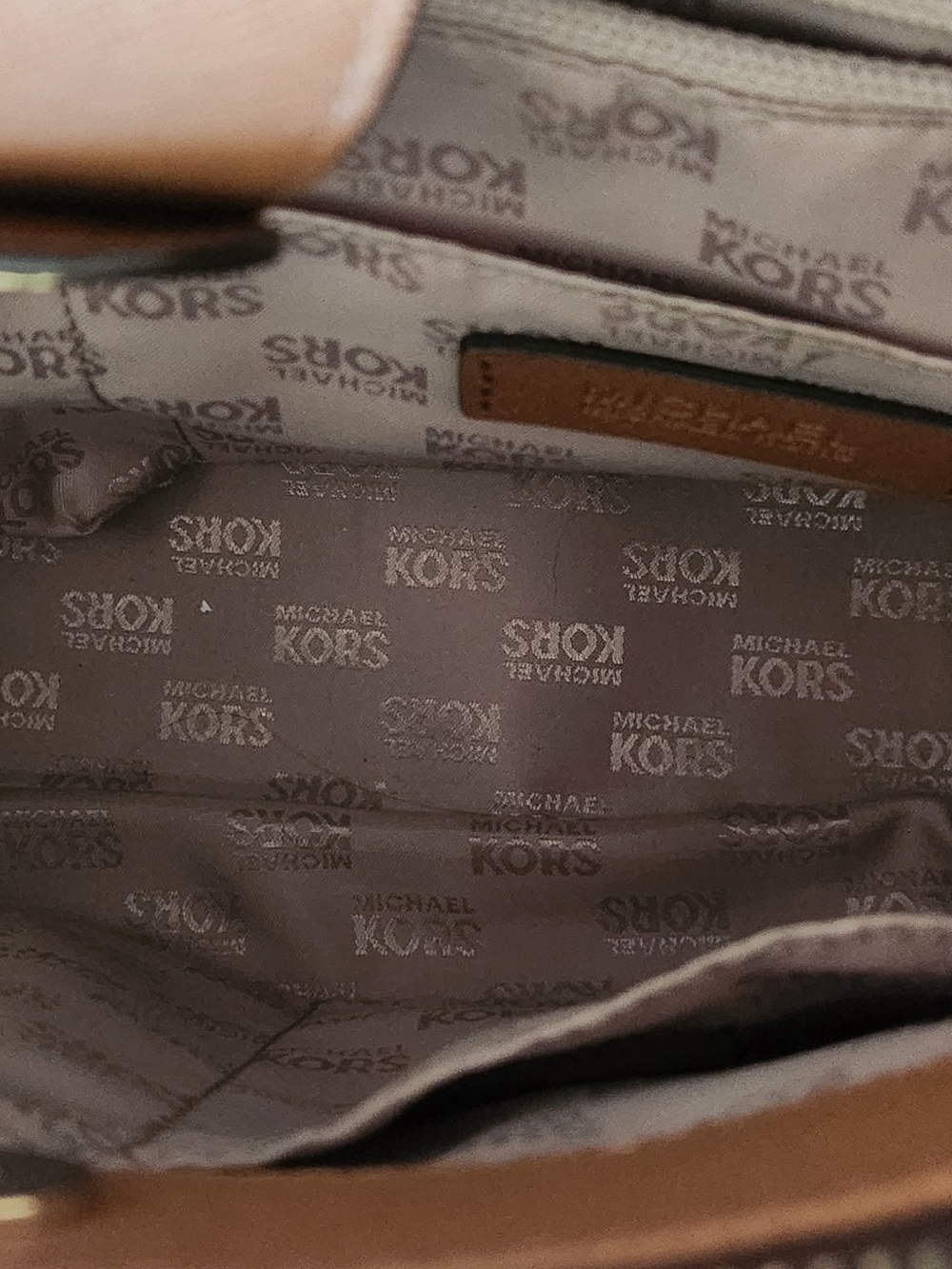 Michael Kors Dark Brown Logo Satchel with Tan Trim and Gold Hardware - Picture 5 of 6